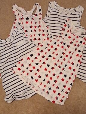 Girls' Sleeveless Star & Stripe Tank Tops - White with Red & Navy Stars/Stripes